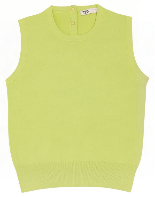 Zara Dame Vest Top UK 8 Small Green Viscose