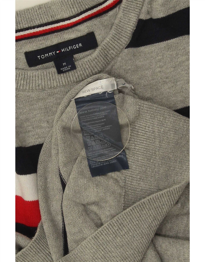 Tommy Hilfiger Herre Crew Neck Jumper Sweater Medium Grå Stribet Bomuld