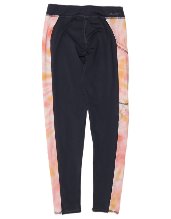 Adidas Girls Aeroready Leggings 7-8 år Small Navy Blue Tie Dye Polyester