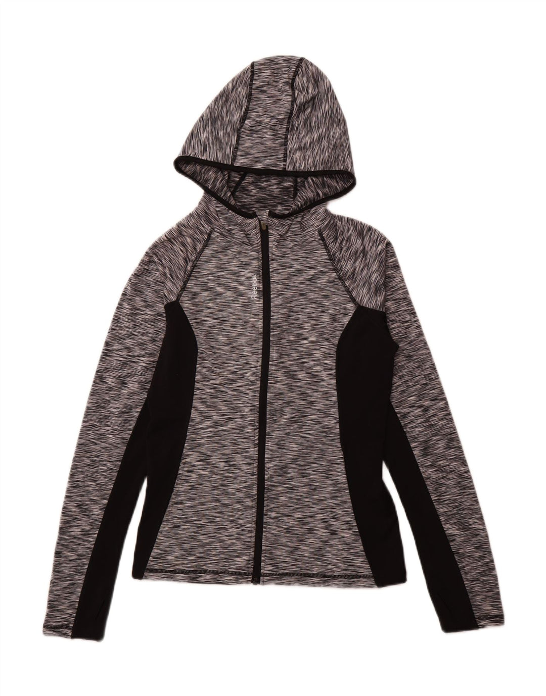 REEBOK Womens Zip Hoodie Sweater UK 12 Medium Black Colourblock