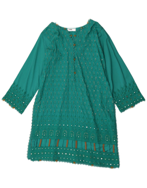 Vintage Dame Langærmet Tunika Kjole UK 12 Medium Grøn