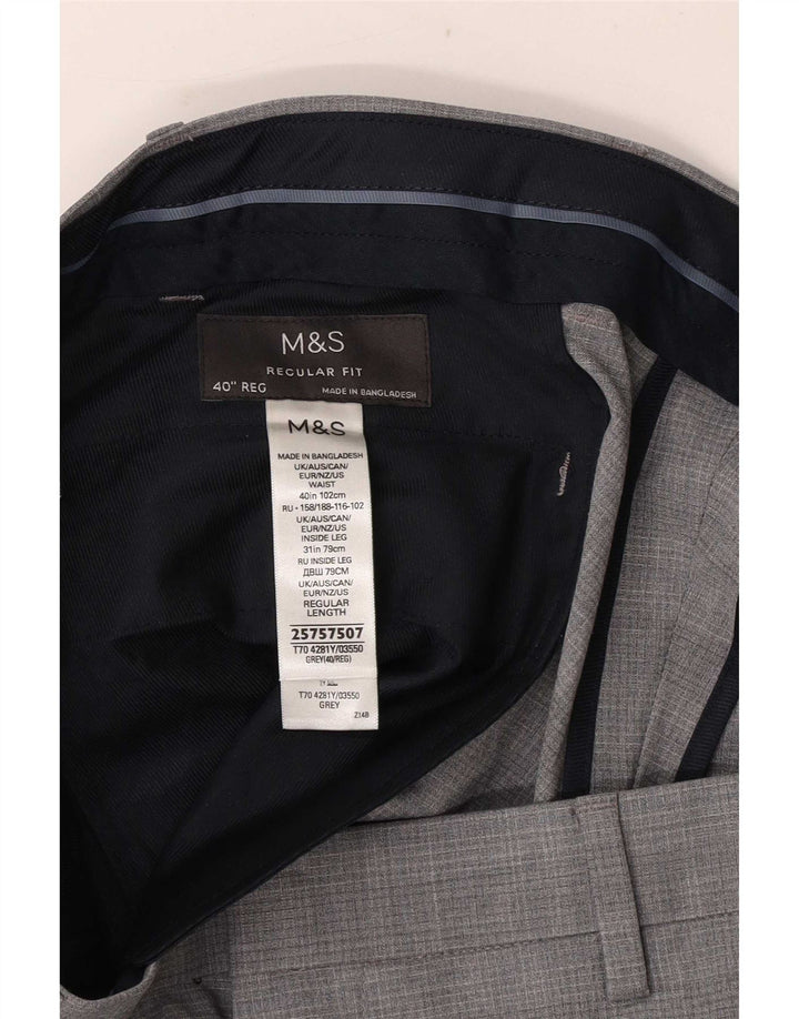 Marks & Spencer Herre Regular Fit Chinobukser W40 L31 Grå ternet