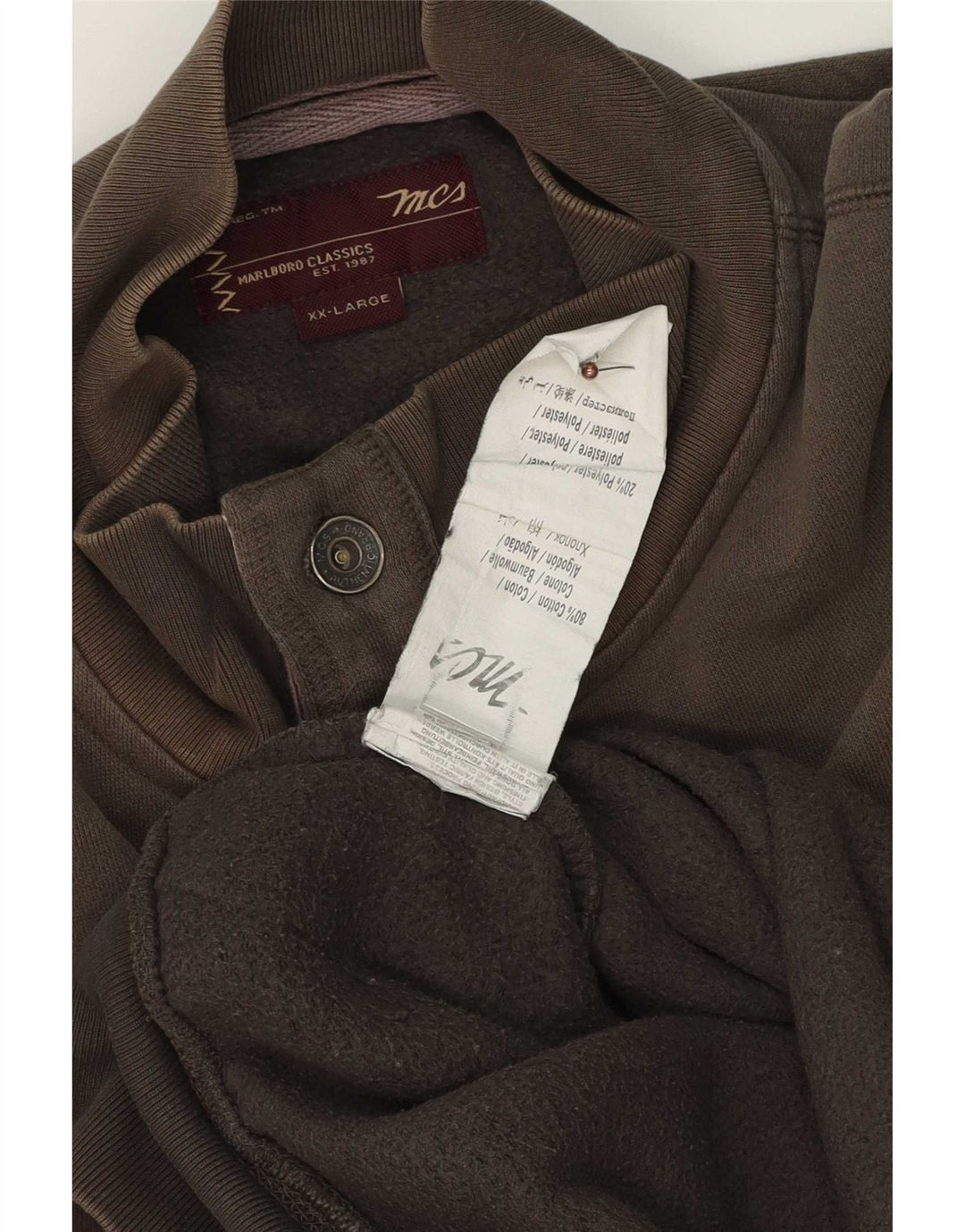 Marks & Spencer Herre Grafisk Button Neck Sweatshirt Jumper 2XL Brun Bomuld