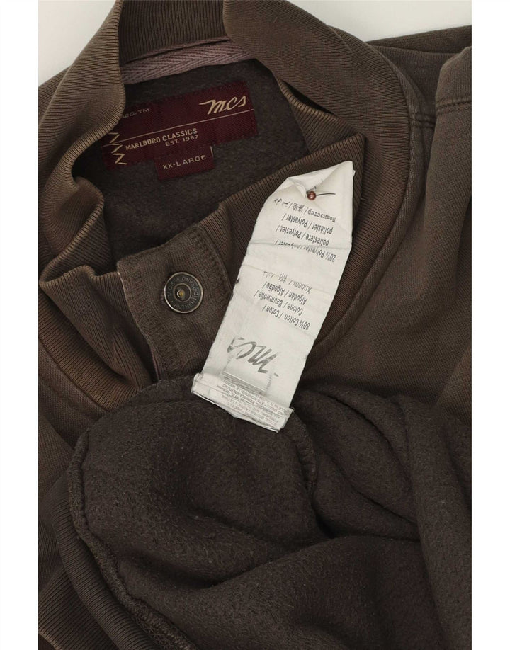 Marks & Spencer Herre Grafisk Button Neck Sweatshirt Jumper 2XL Brun Bomuld