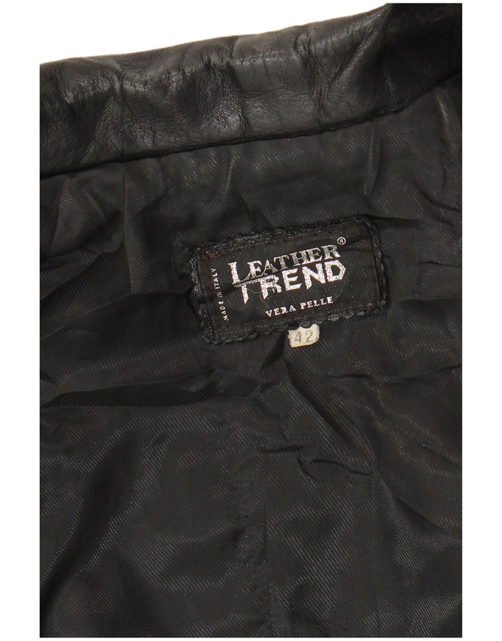 VINTAGE Dame Læderjakke IT 42 Medium Sort Læder