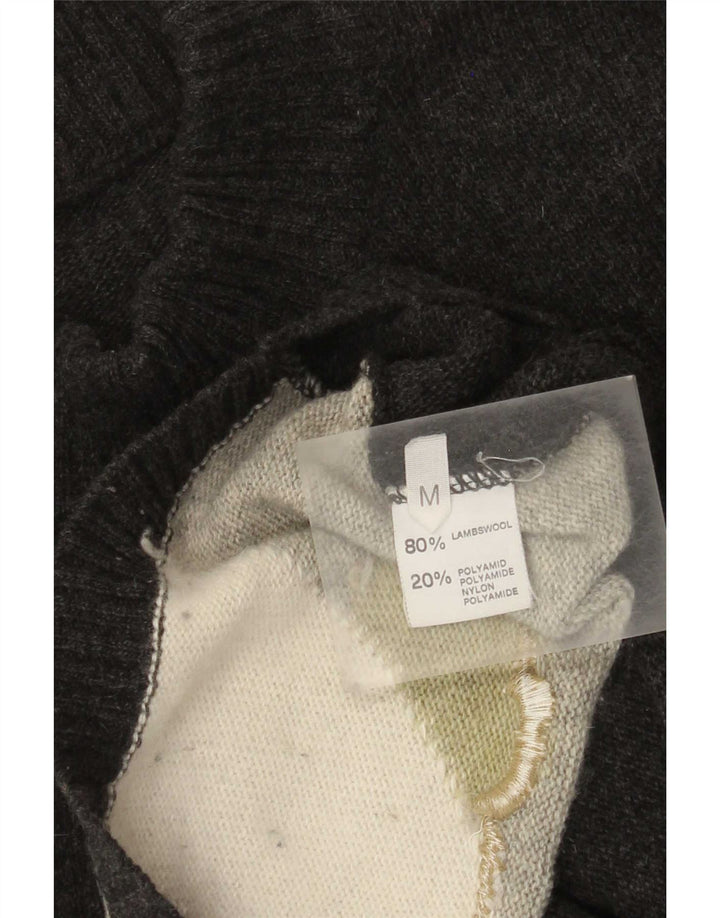 VINTAGE Herre grafisk Turtle Neck sweater Medium Grå Colourblock