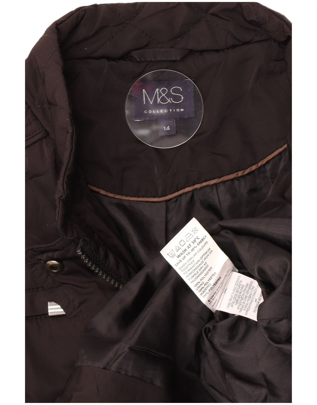 Marks & Spencer Quiltet jakke til kvinder UK 14 Stor sort polyester