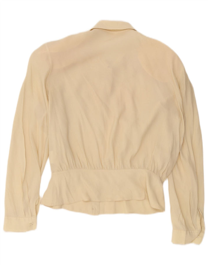 Vintage dameskjorte bluse IT 44 Medium Beige Blomstret Silke