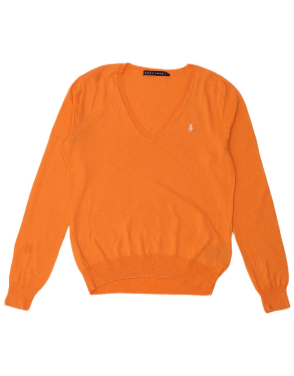 Ralph Lauren Dame V-hals sweater UK 14 Stor Orange Bomuld