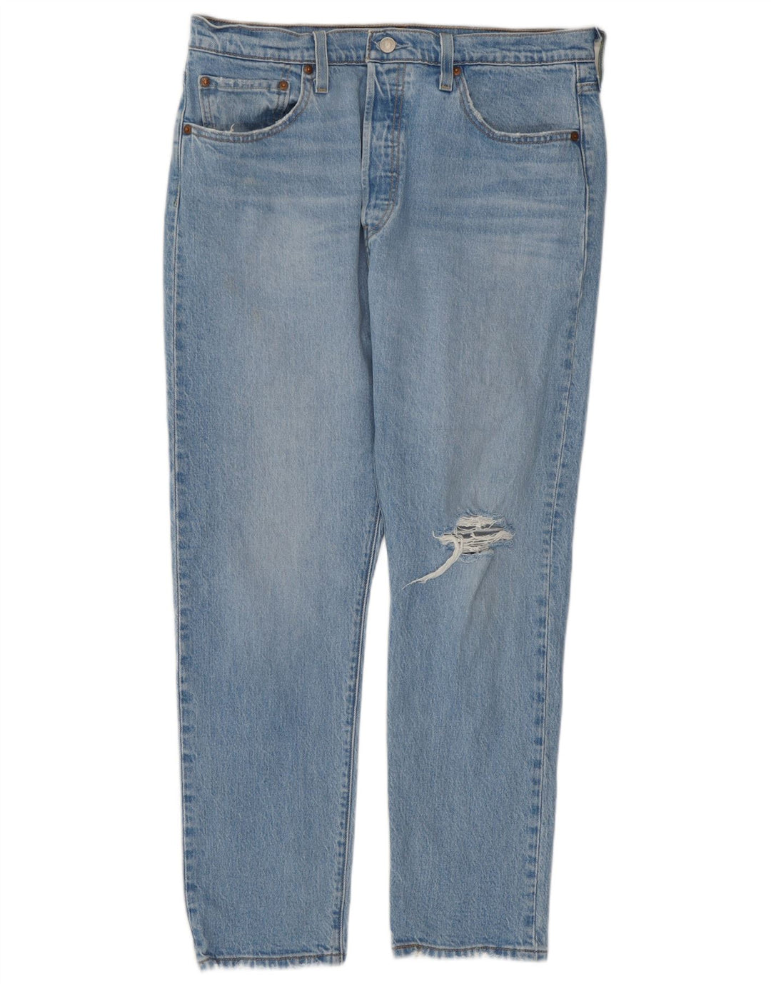 Levi's Dame 501 Distressed Straight Jeans W32 L28 Blå Bomuld