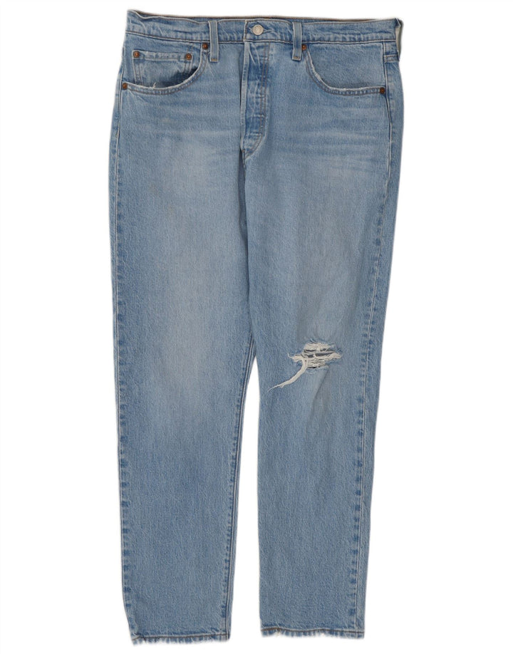 Levi's Dame 501 Distressed Straight Jeans W32 L28 Blå Bomuld