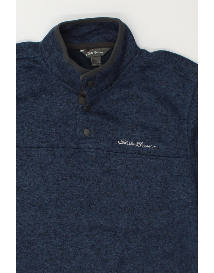 EDDIE BAUER Mens Button Neck Sweatshirt Jumper Large Navy Blue Polyester Vintage Eddie Bauer and Second-Hand Eddie Bauer from Messina Hembry 