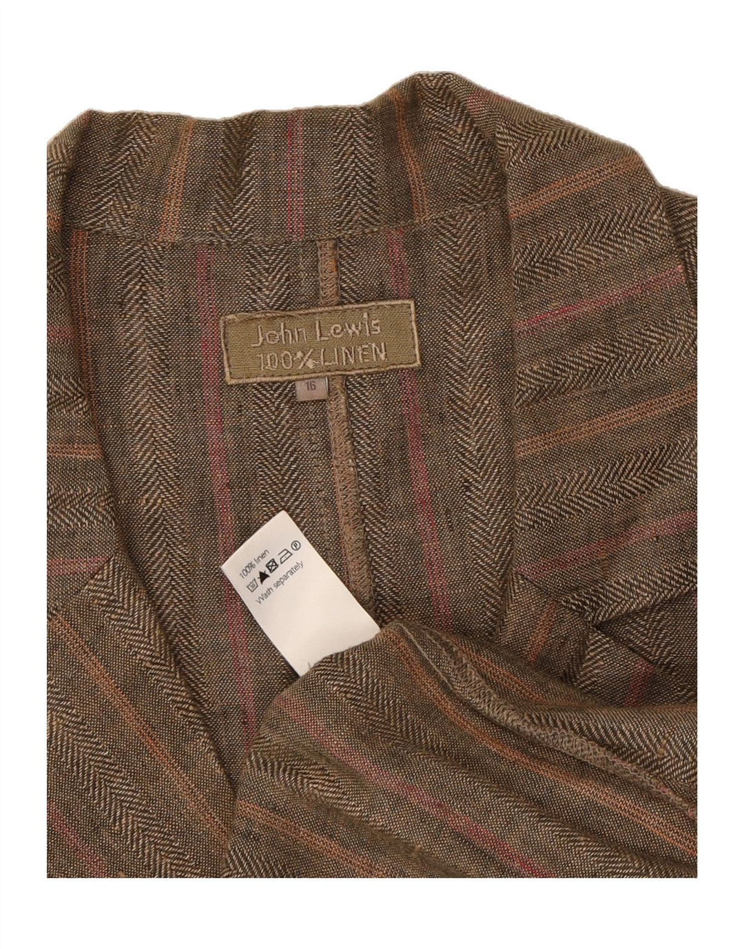 JOHN LEWIS Womens 3 Button Blazer Jacket UK 16 Large Brown Striped Linen Vintage John Lewis and Second-Hand John Lewis from Messina Hembry 