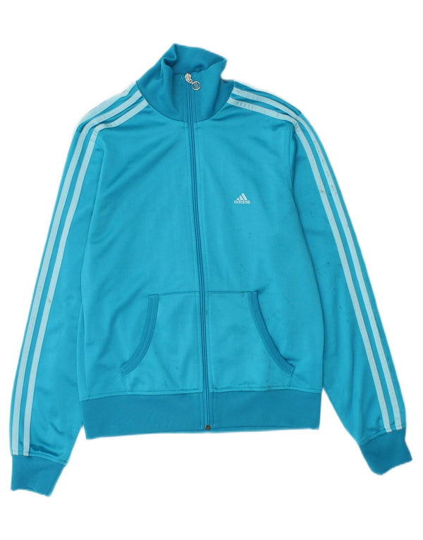 ADIDAS Womens Tracksuit Top Jacket UK 12 Medium Blue Polyester