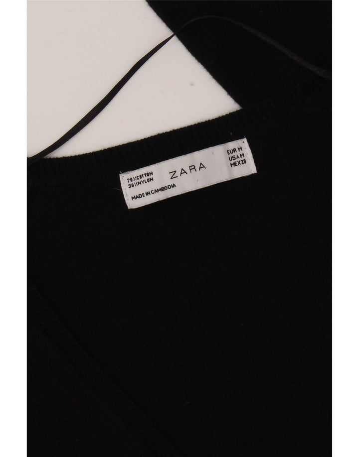 Zara Dame Cardigan Sweater UK 12 Medium Sort Bomuld