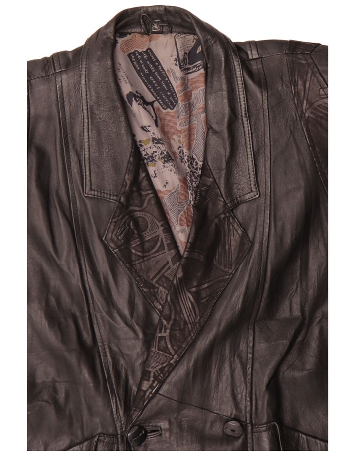 Vintage dobbeltradet oversize læderjakke til kvinder EU 40 Medium Sort