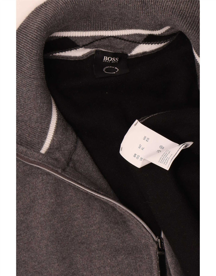 Hugo Boss Herre Zip Neck Sweatshirt Jumper XL Grå Bomuld