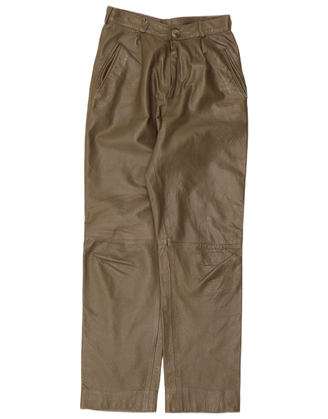 Vintage lige læderbukser til kvinder W26 L29 Khaki