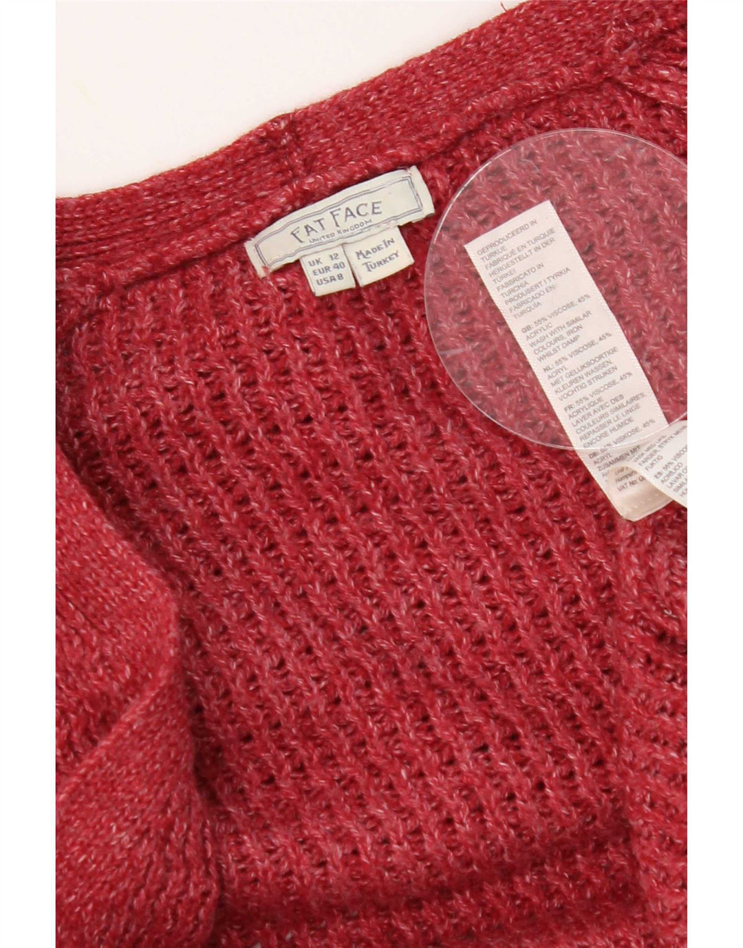Fat Face Dame Oversized Open Cardigan Sweater UK 12 Medium Red Viscose