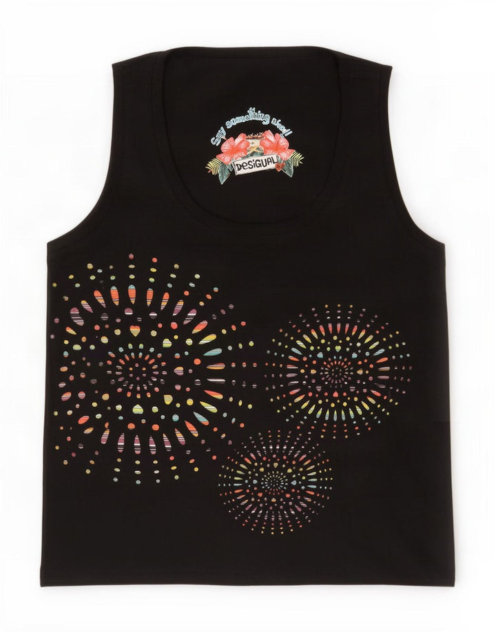 Desigual Kvinders Grafisk Vest Top UK 12 Medium Sort Geometrisk Polyester