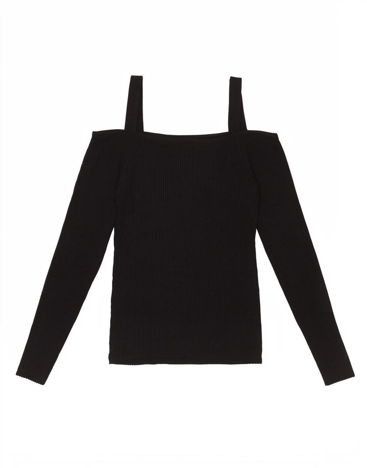 Guess Womens Off Shoulder Top UK 12 Medium Black Rayon