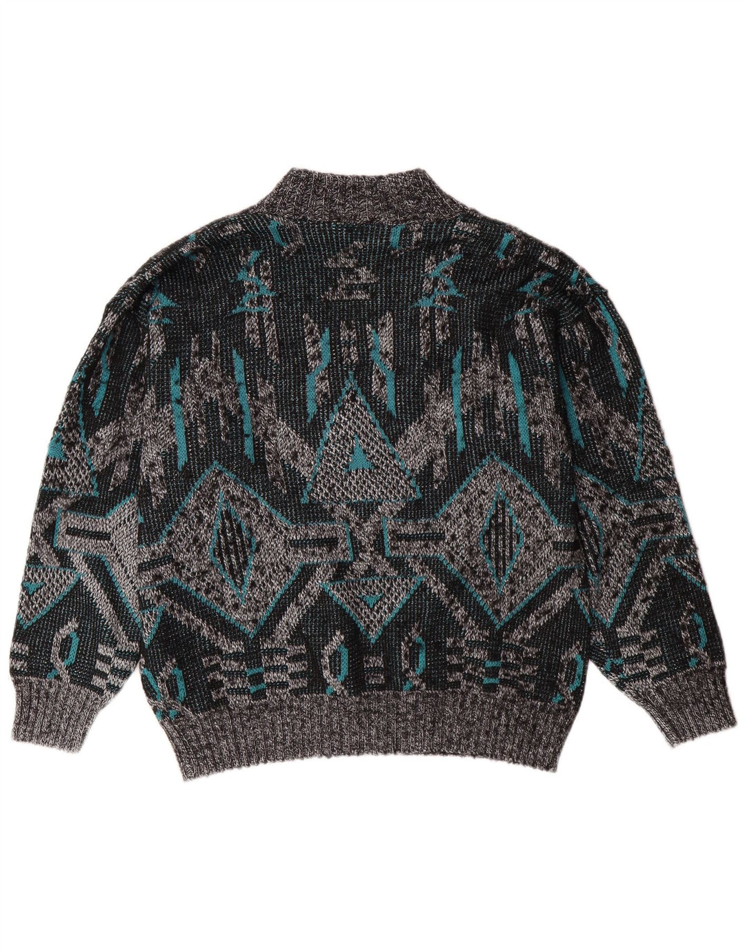 VINTAGE Herre V-hals sweater Stor Grå Geometrisk