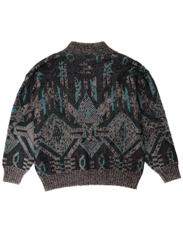 VINTAGE Herre V-hals sweater Stor Grå Geometrisk