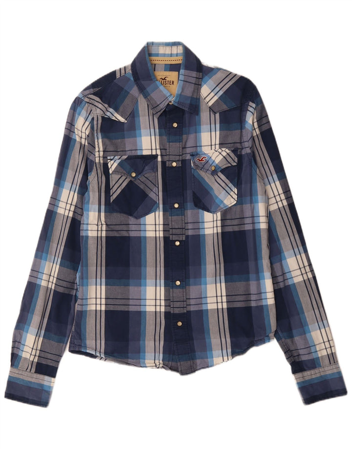 HOLLISTER Herreskjorte Stor marineblå plaid bomuld