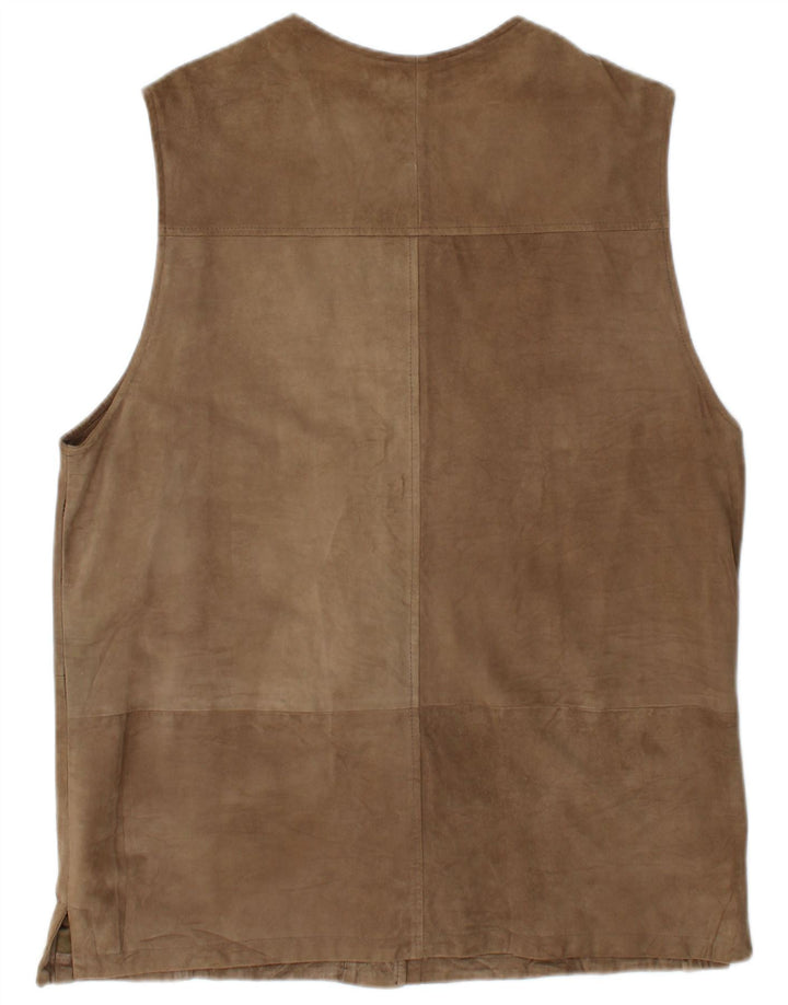 Vintage Dame Ruskind Gilet EU 42 Stor Brun Læder