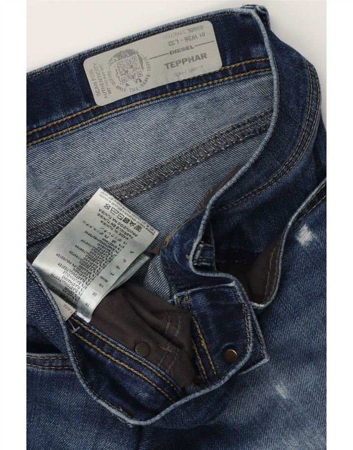 Diesel Herre Tepphar Distressed Carrot Slim Jeans W36 L32 Blue Cotton