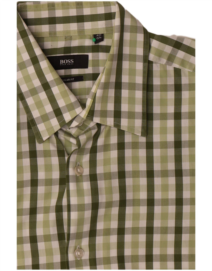 Hugo Boss Kortærmet Herreskjorte Størrelse 40 15 3/4 Medium Grøn Gingham