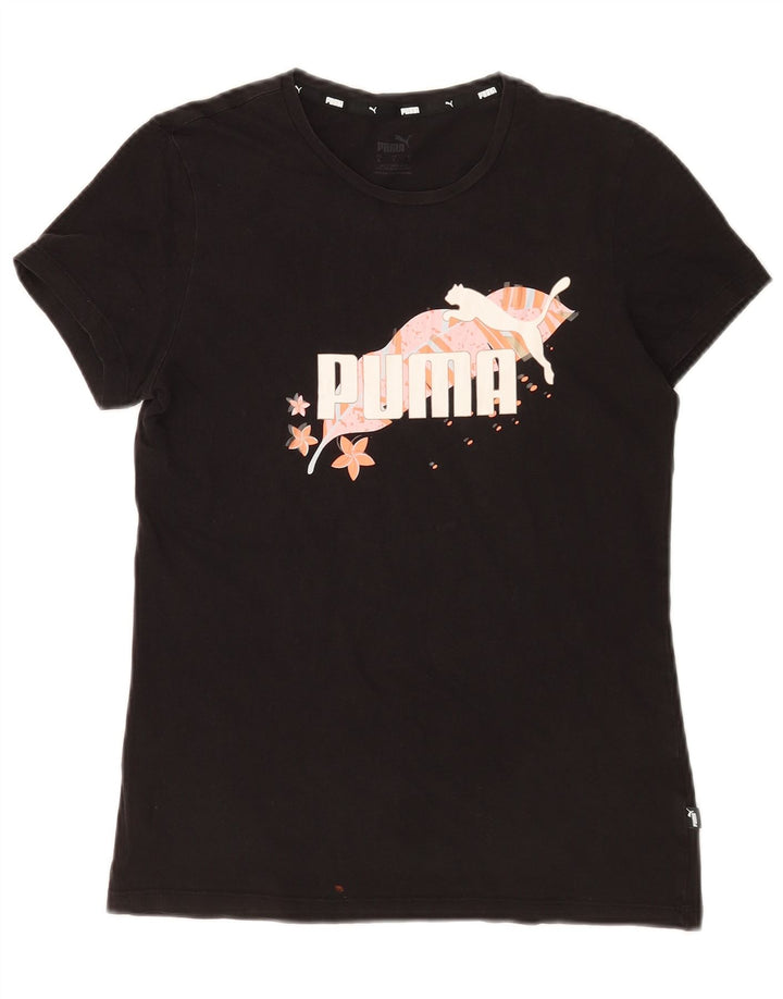 Puma Graphic T-Shirt Top UK 10 Small Black