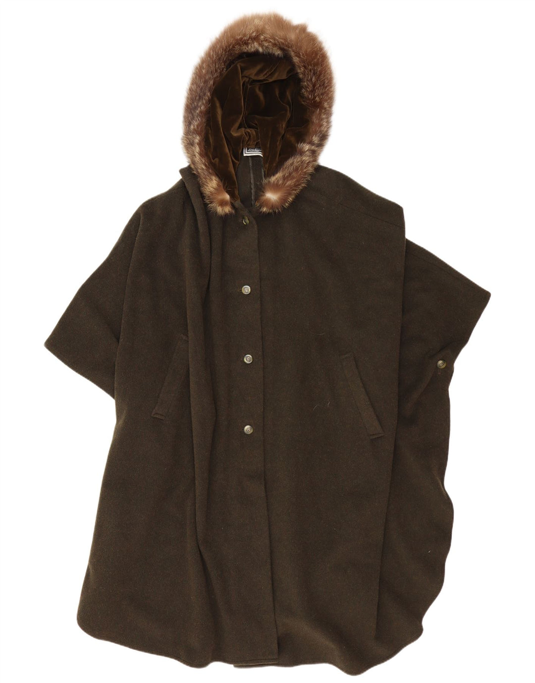 Luisa Spagnoli Herre Hooded Cape Coat UK 38 Medium Khaki Wool