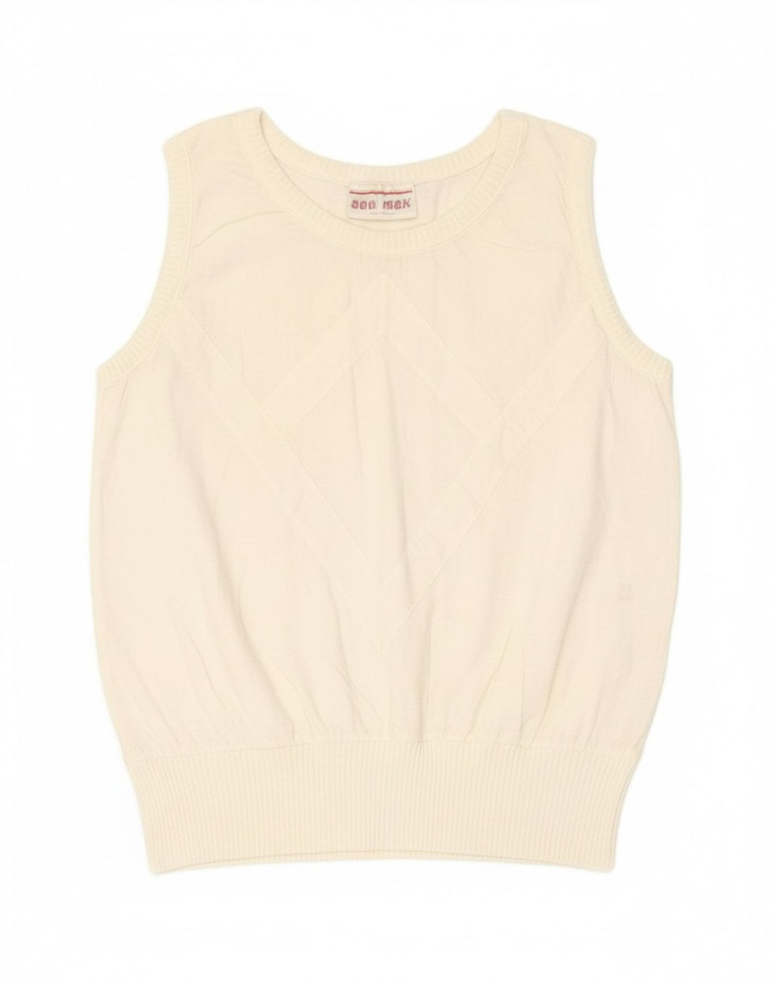VINTAGE Womens Sleeveless Blouse Top UK 12 Medium White Cotton