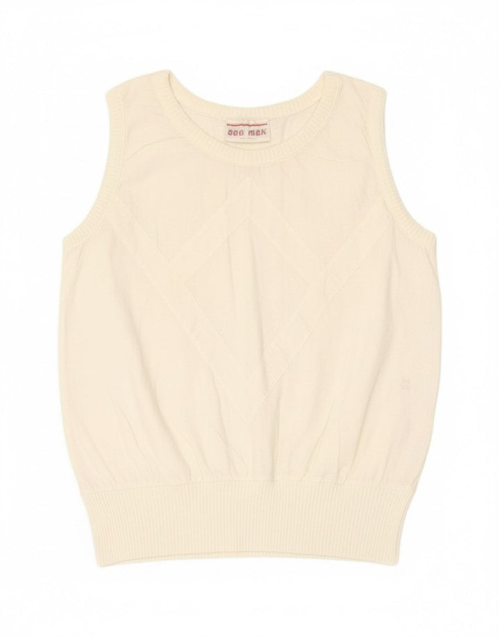 VINTAGE Womens Sleeveless Blouse Top UK 12 Medium White Cotton