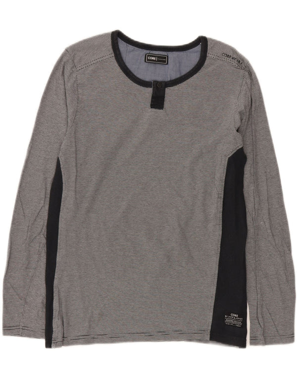 Jack & Jones Mens Top Long Sleeve Medium Navy Blue Pinstripe Cotton
