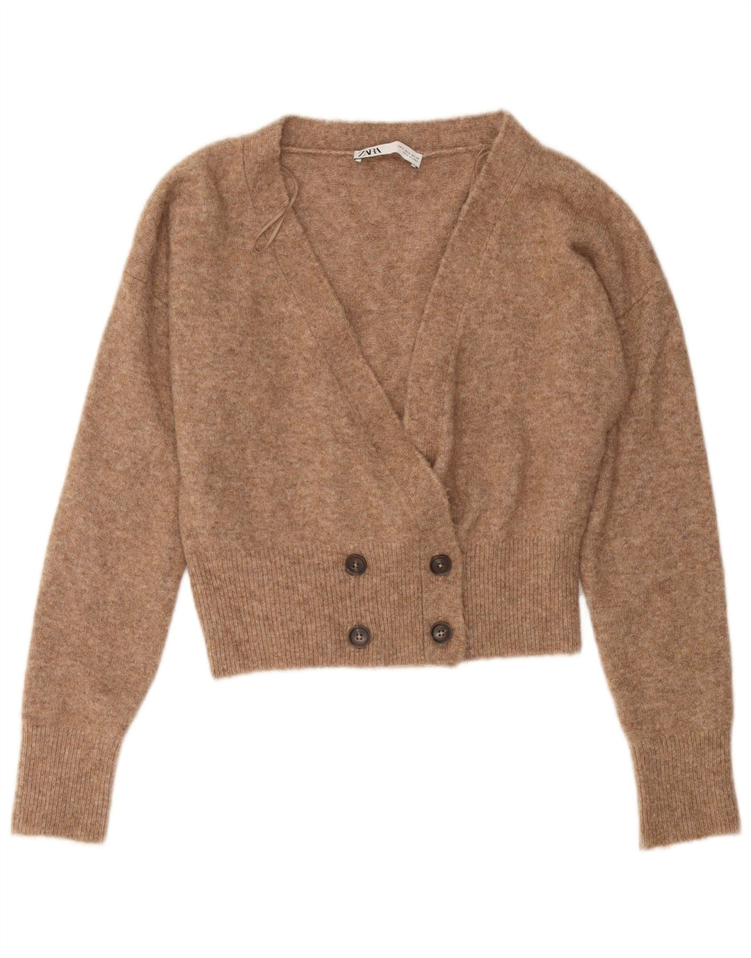 Zara Womens Oversized Crop Cardigan Sweater UK 10 Small Beige