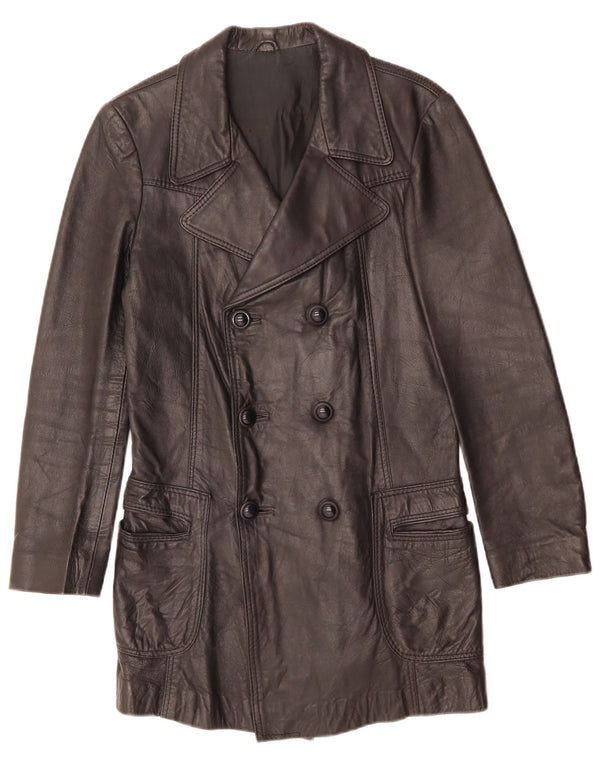 VINTAGE Herre dobbeltradet læderfrakke UK 10 Small Black