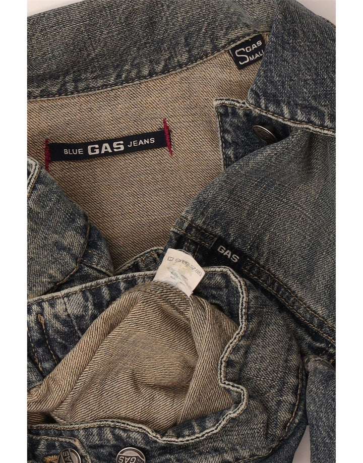 Gas Dame Crop Denim Jacket UK 10 Small Blue Cotton