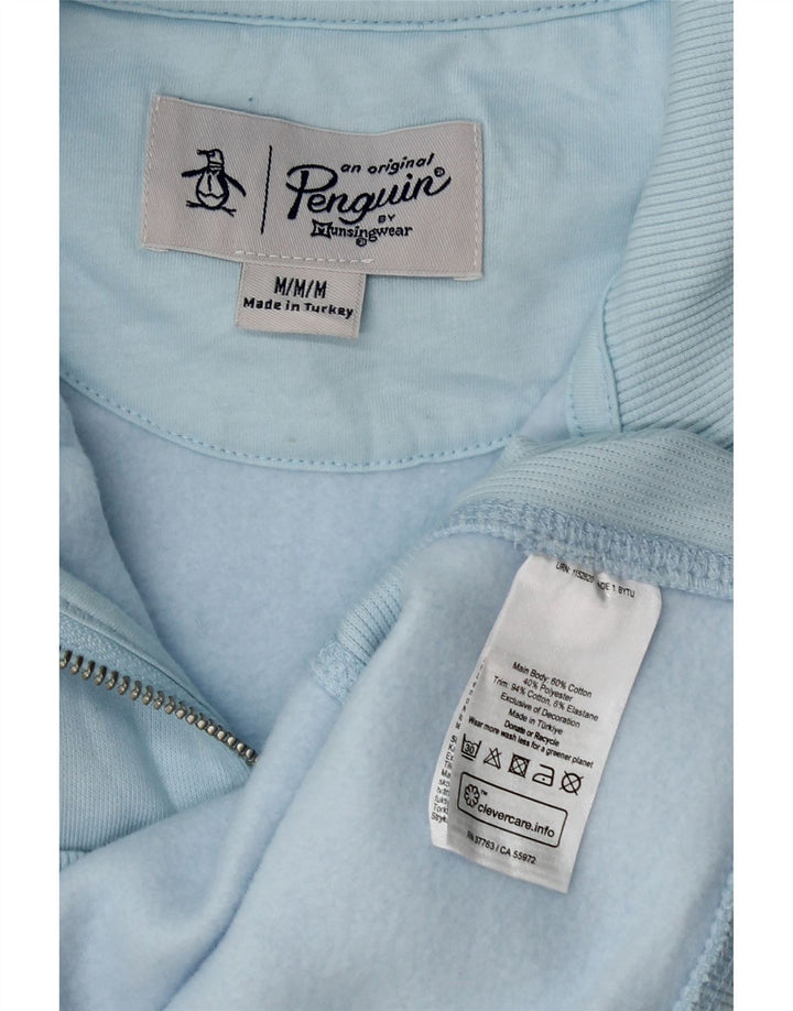 Penguin Herre Zip Neck Sweatshirt Jumper Medium Blue Bomuld