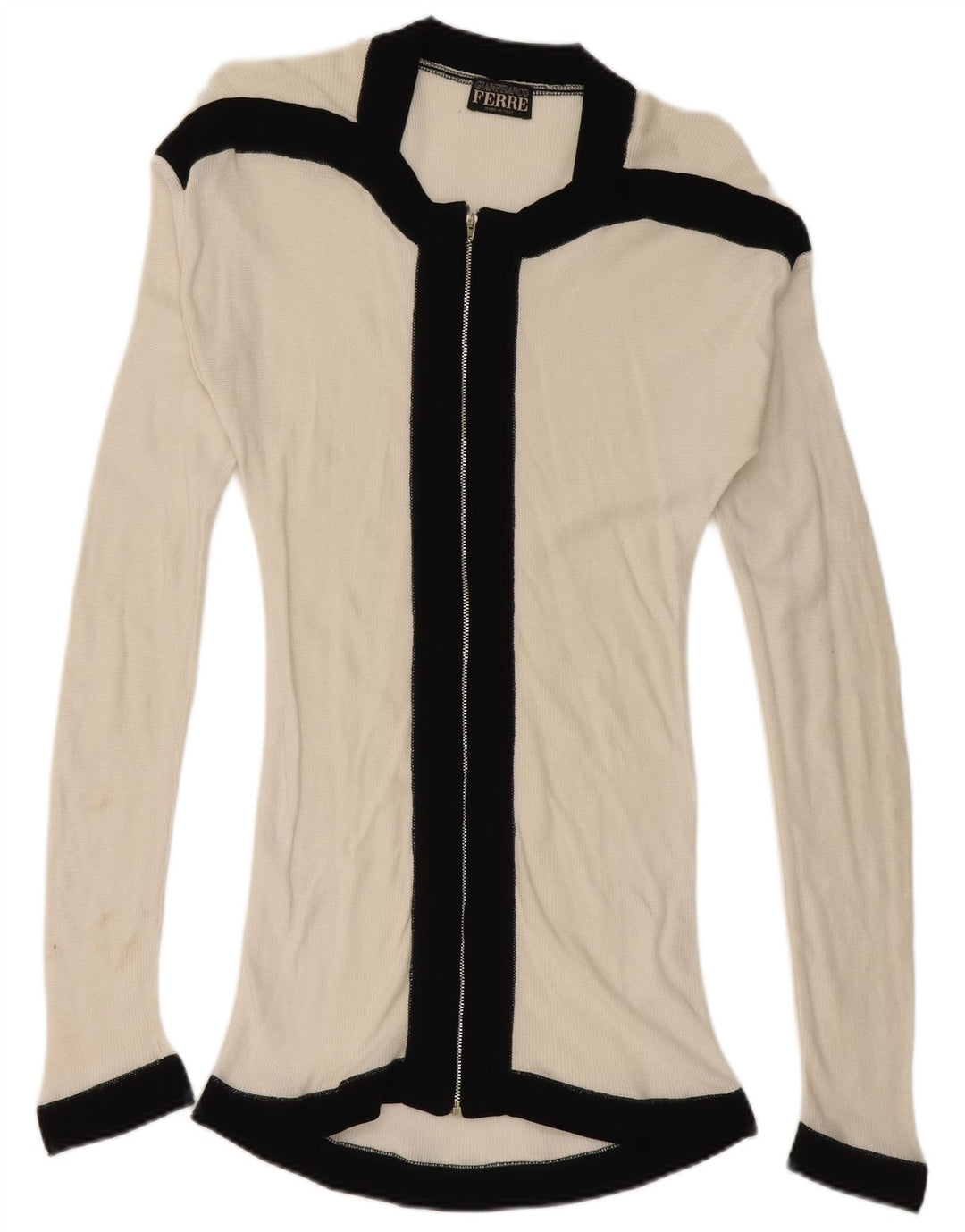 Gianfranco Ferre Dame Cardigan Sweater UK 10 Small White Colourblock