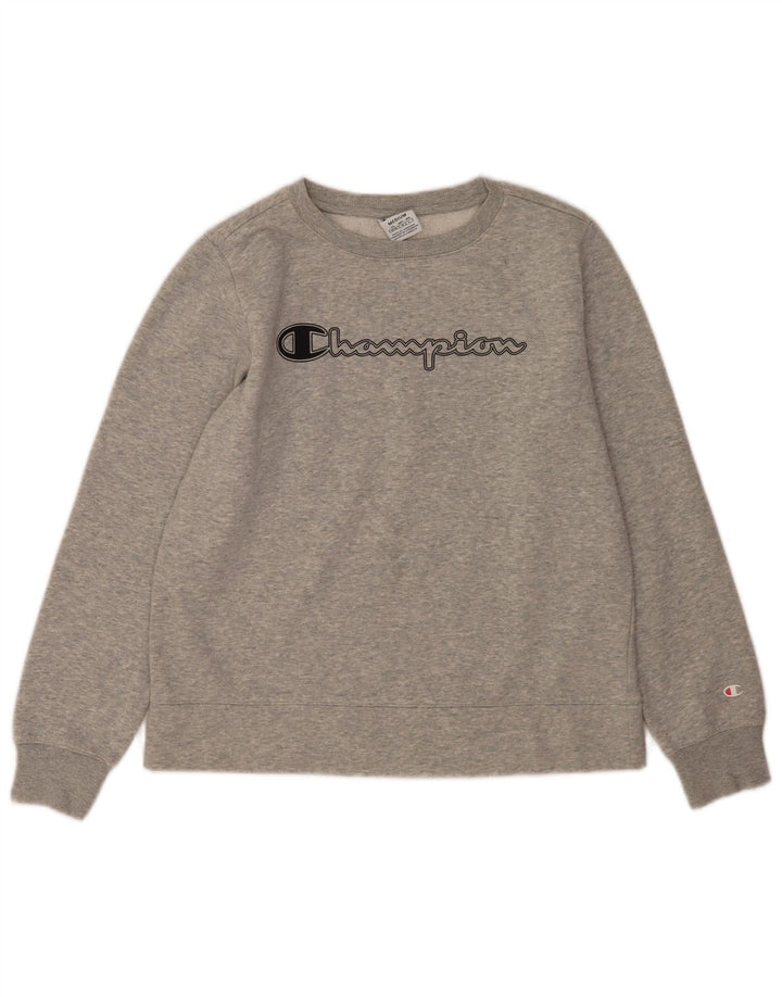Champion Dame Grafisk Sweatshirt Jumper UK 14 Medium Grey Flecked