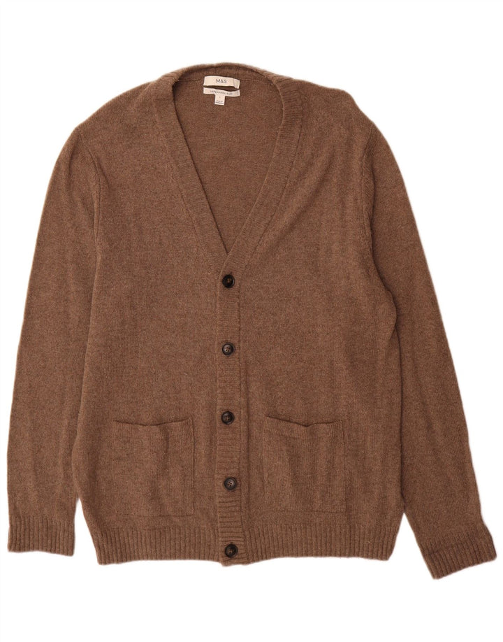 Marks & Spencer Herre Cardigan Sweater Stor Brun Uld