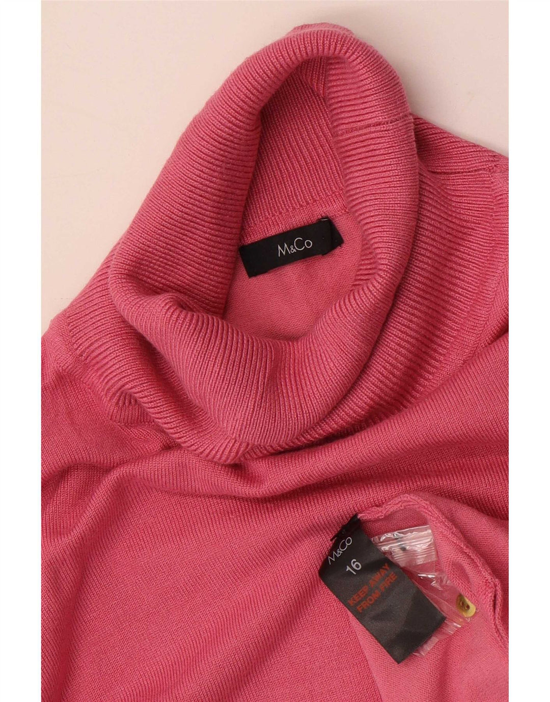 M&Co Dame Roll Neck Jumper Sweater UK 16 Large Pink Viscose