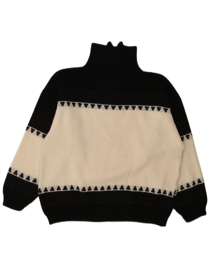Vintage Herre grafisk lynlås-hals sweater stor sort farveblok