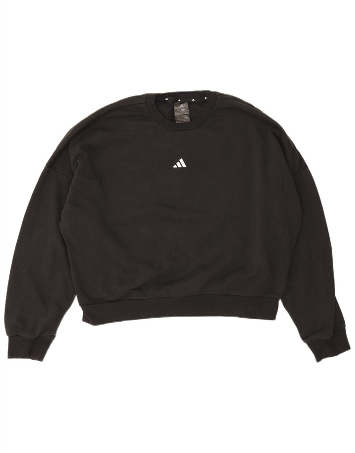 Adidas Dame Crop Oversized Sweatshirt Jumper UK 12/14 Medium Sort Bomuld