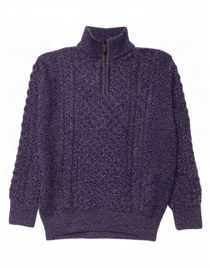 Original Aran CO. Herre Zip Neck trøje Sweater Large Navy Blue Flecked