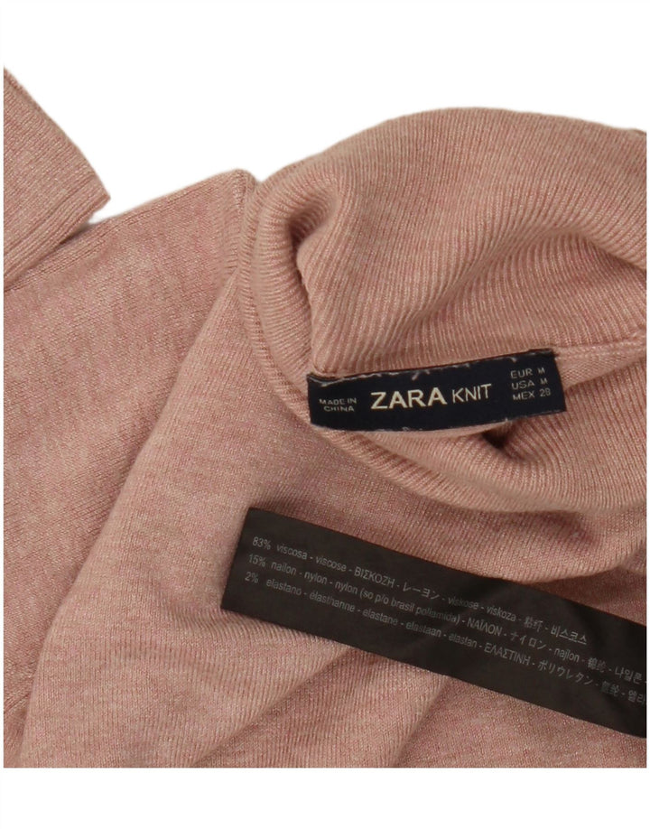 Zara Dame Rullehals Sweater UK 14 Medium Pink Flecked Viscose