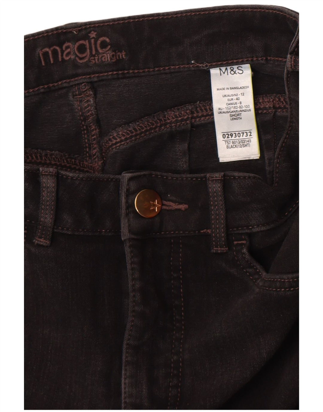 Marks & Spencer Dame Straight Jeans UK 12 Medium W32 L27 Sort Bomuld