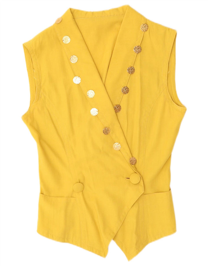 Vintage Dame dobbeltradet vest UK 12 Medium Gul